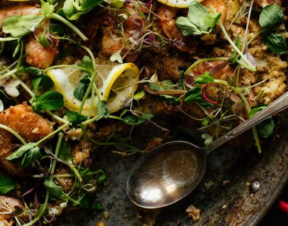 Shrimp and Spring Vegetable Cauliflower Rice Paella Recipe